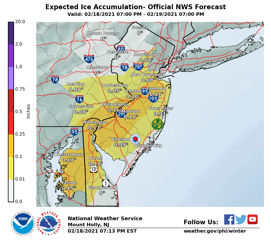 NWS Ice Map February 18, 2021